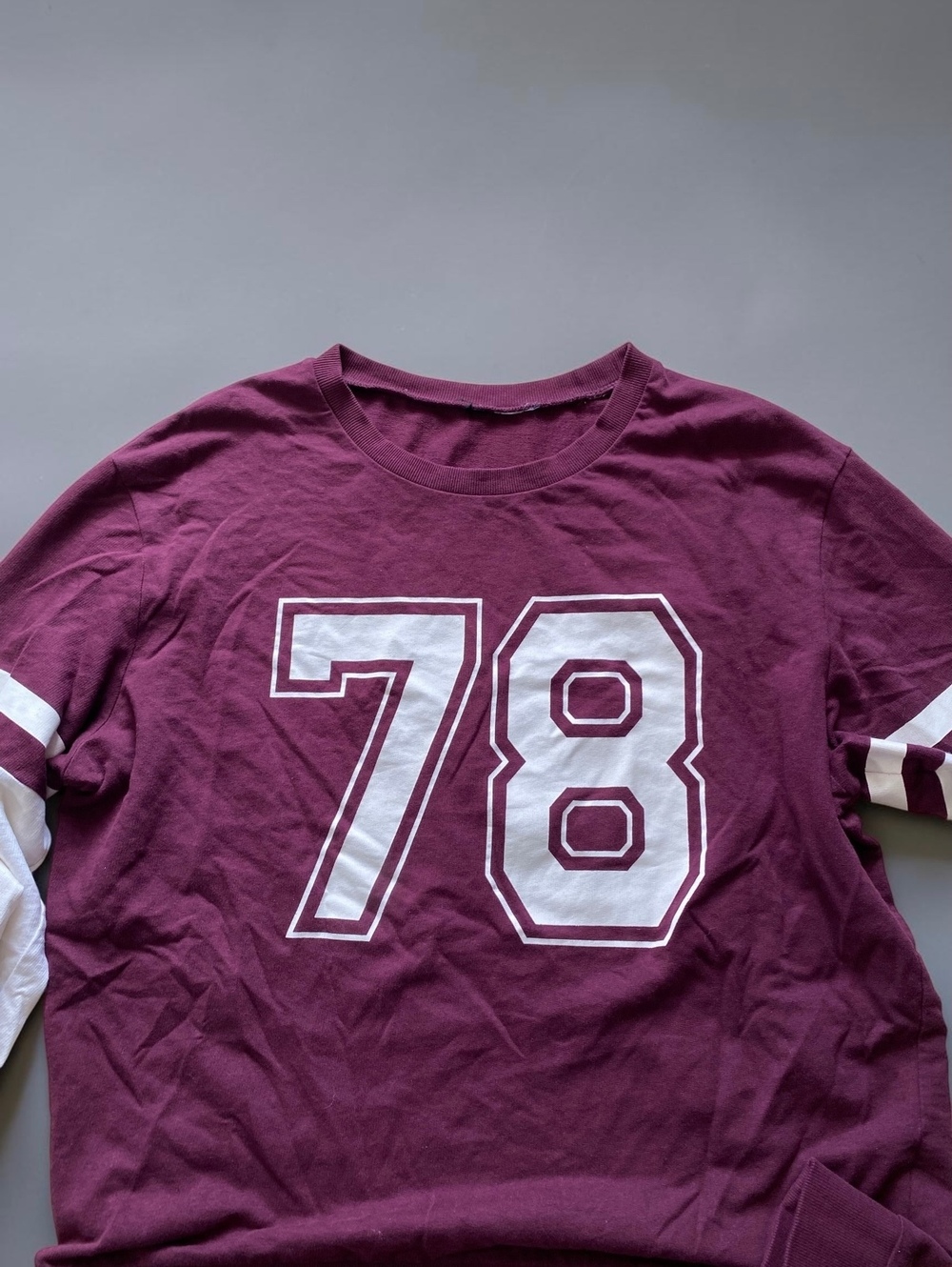 Maroon Burgundy White 78 Large Varsity Jersey Top Long Sleeve Knit - Picture 2 of 7